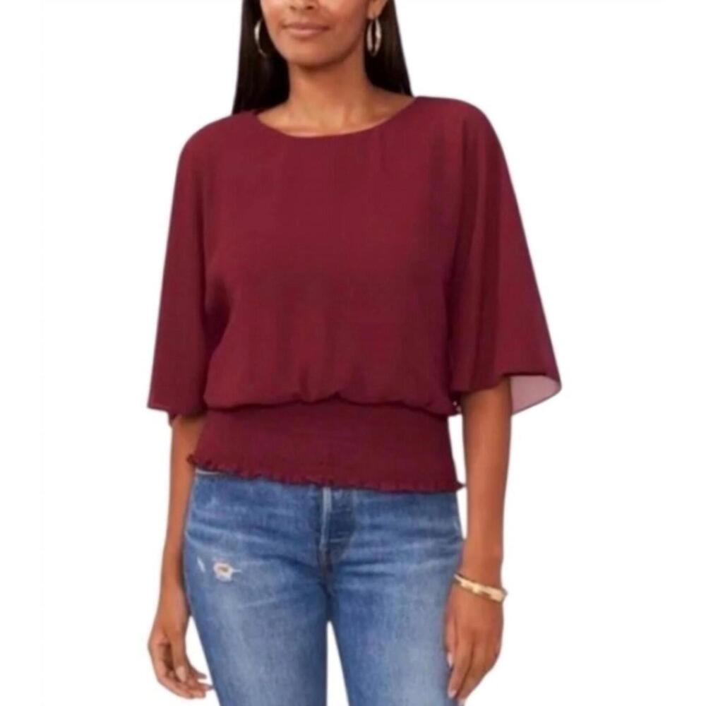 NEW SAM & JESS smocked waist blouse in burgundy